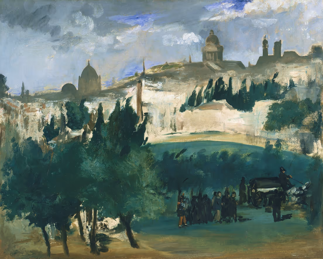 The Funeral by Édouard Manet, a procession through a landscape
