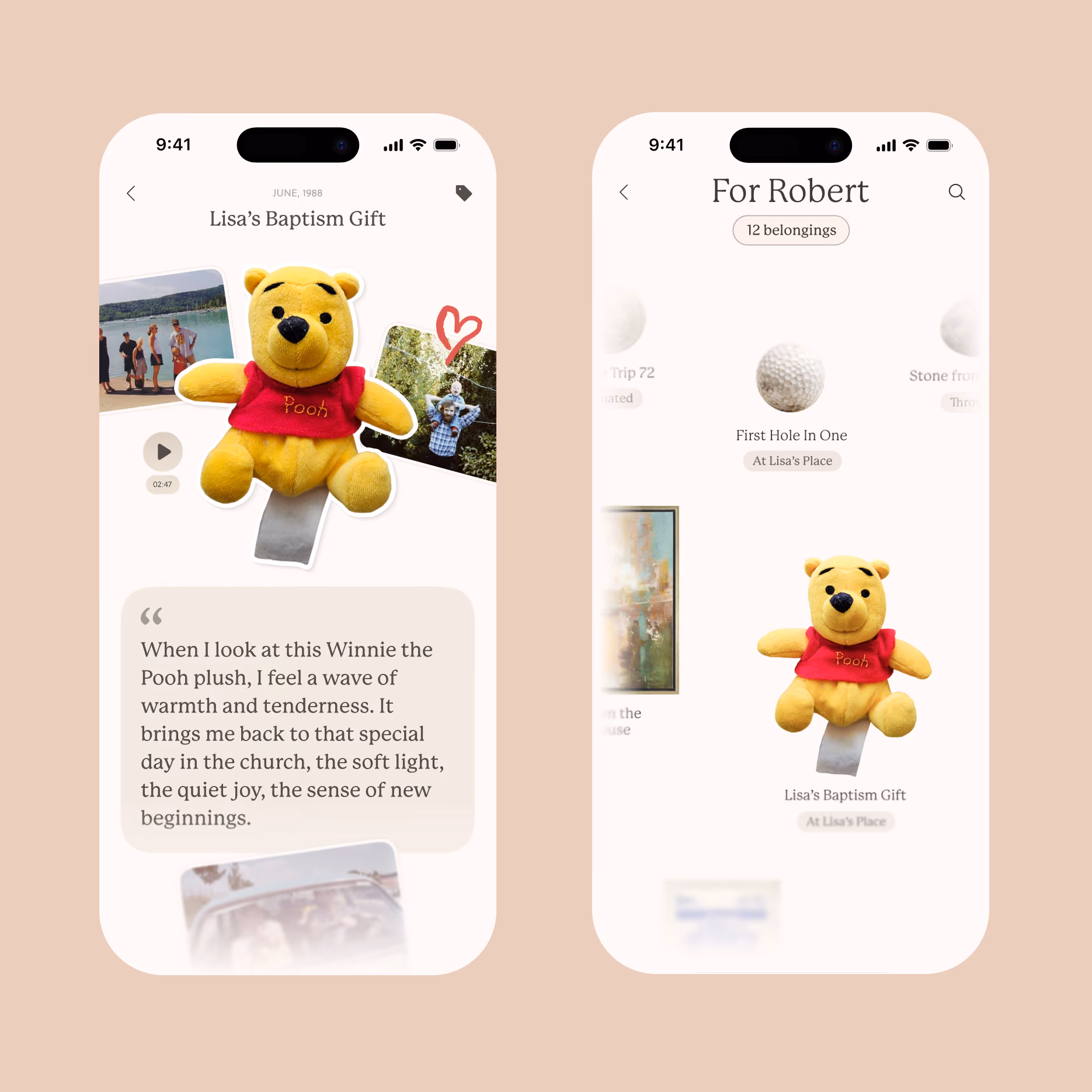 Browsing the stories and memories of archived belongings in the app