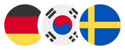 German, South Korean and Swedish flags