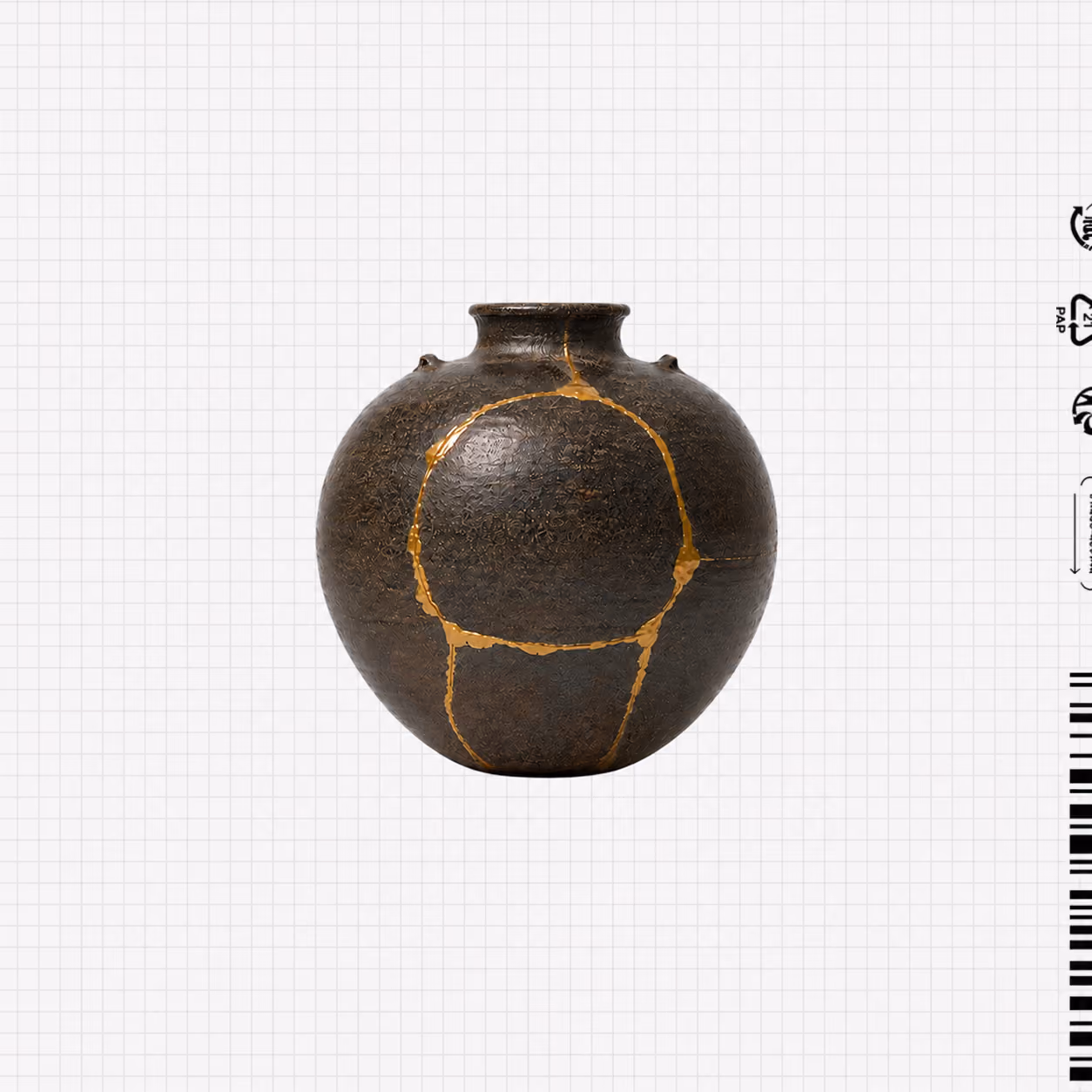 A ceramic vessel with gold joinery, the inspiration for the shared widget